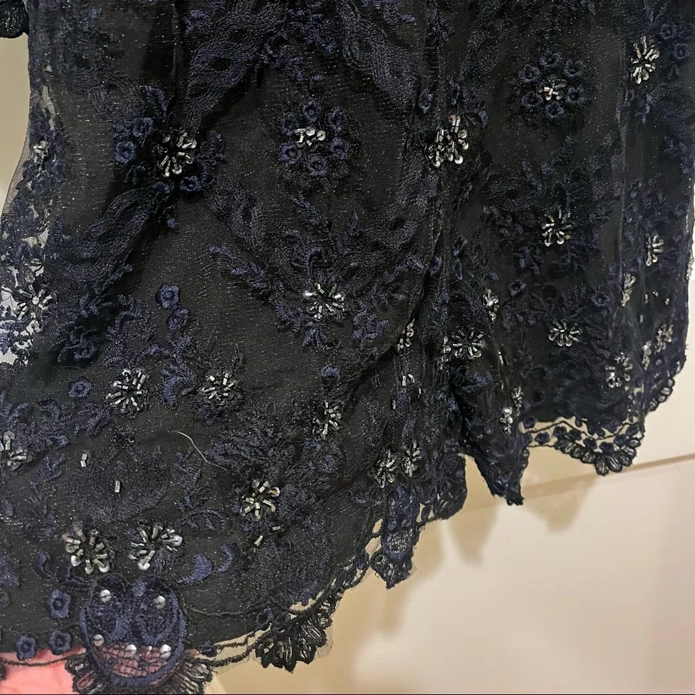 Free People Songbird Lace Rhinestone Black Romper 2 Cutout